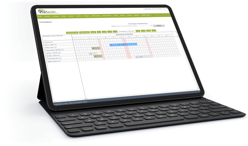 Profacilo Software für Gebäudereinigung Tablet Einsatzplanung Personal